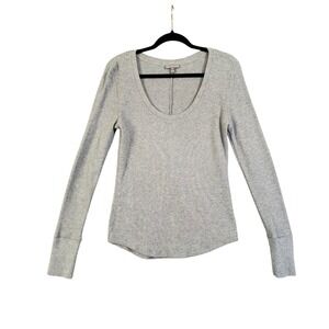 AETHER Womens Waffle Knit Long Sleeve Scoop Neck Top Size‎ Medium Gray Henley